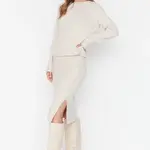 Trendyol Stone Soft Textured Knitwear Top-Bottom Set