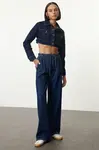 Trendyol Blue Elastic Waist High Waist Wide Leg Jeans