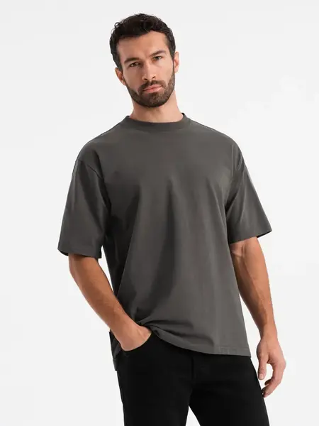 Ombre Men's LOOSE FIT cotton t-shirt with round neckline - gray-green