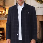 PLT8367 DEWBERRY PÁNSKÝ KABÁT - VZOROVANÝ SVĚTLE NÁMOŘNICKY MODRÝ