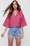 Trend Alaçatı Stili Dámská fuchsiová crop popelínová košile s obálkami
