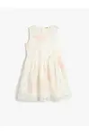 Koton Dress Tulle Floral Midi Length Sleeveless Round Neck Lined