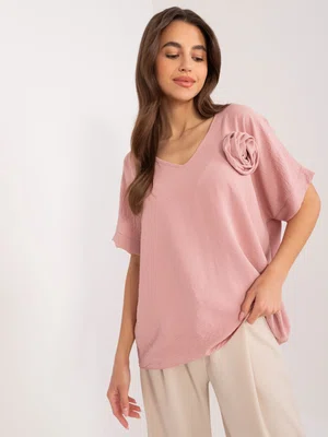 Dusty růžová oversize halenka s výstřihem
