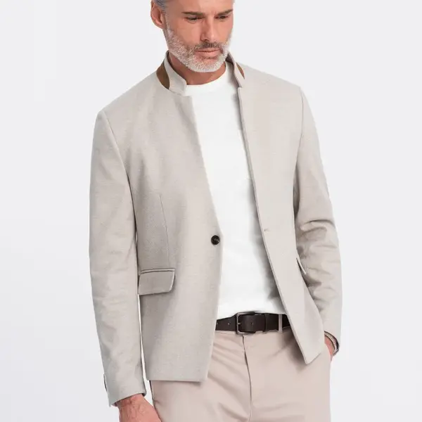 Ombre Men's melange rayon jacket with stand-up collar - beige melange