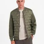 Ombre Men's quilted bomber jacket - dark olive green