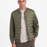 Ombre Men's quilted bomber jacket - dark olive green