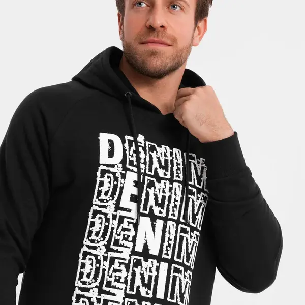 Ombre Men's unlined kangaroo sweatshirt with hood and print - black