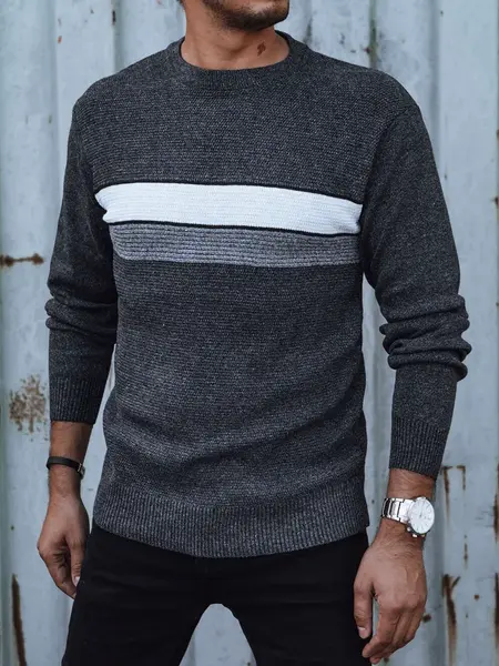 Pánský tmavě šedý svetr s pruhy