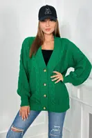 Svetr na knoflíky s nabíranými rukávy zelený