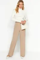 Trendyol béžové tkané kalhoty se širokými nohavicemi
