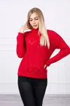 High-neckline sweater with a diamond pattern in red color