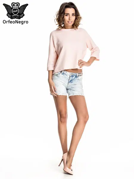Light blue denim shorts with studs