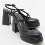 LuviShoes CAPE Čierne Kožené Dámske Topánky na Platforme s Podpätkom