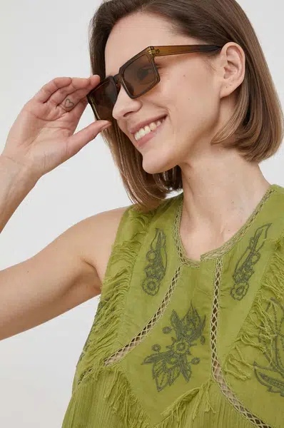 Bavlnená blúzka Pepe Jeans Lisle dámska, zelená farba, s nášivkou