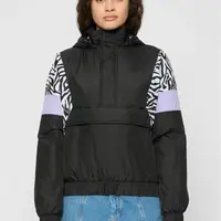Women's AOP Mixed Pull Over Jacket Black/Zebra