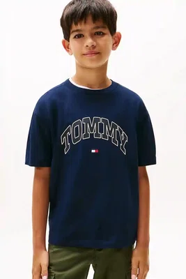 Dětské bavlněné tričko Tommy Hilfiger tmavomodrá barva, s potiskem, KB0KB09939