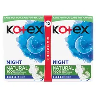 KOTEX Natural Dámske hygienické vložky Night 12 kusov