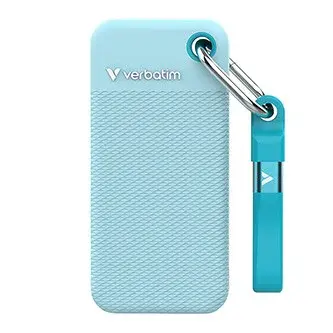 SSD Externí Verbatim Pocket SSD letní edice, 32325, 2000GB, polární modrý, obsahuje 2x gumový kryt (černý a polární modrý), USB C