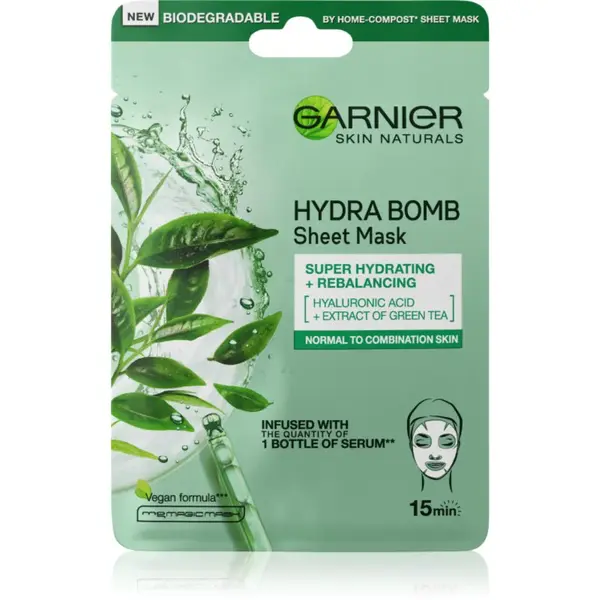 Garnier Textil Masks Hydra Bomb super hydratačná čistiaca textilná maska pre normálnu až zmiešanú pleť 28 g