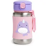 Skip Hop Zoo Straw Bottle fľaša na vodu z nehrdzavejúcej ocele s rúrkou Narval 12 m+ 350 ml