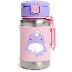 Skip Hop Zoo Straw Bottle fľaša na vodu z nehrdzavejúcej ocele s rúrkou Narval 12 m+ 350 ml