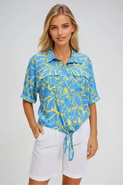 Marisse Patterned Shirt With Ties, Yellow