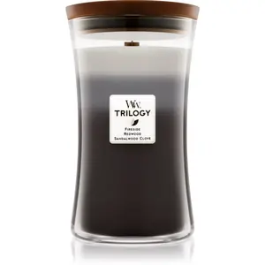 Woodwick Trilogy Warm Woods vonná sviečka s dreveným knotom 609.5 g