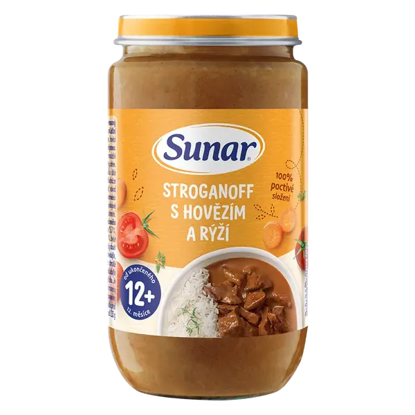 SUNAR Príkrm stroganoff s hovädzím a ryžou 12m+, 235 g