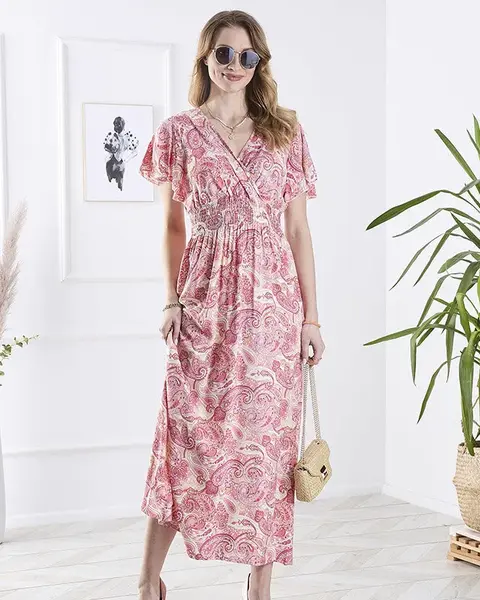 Resti Patterned pink women's midi dress Clothing