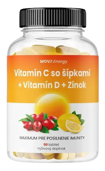 MOVIT ENERGY MOVit Vitamín C 1200 mg so šípkami + Vitamín D + Zinok Premium 90 tablet