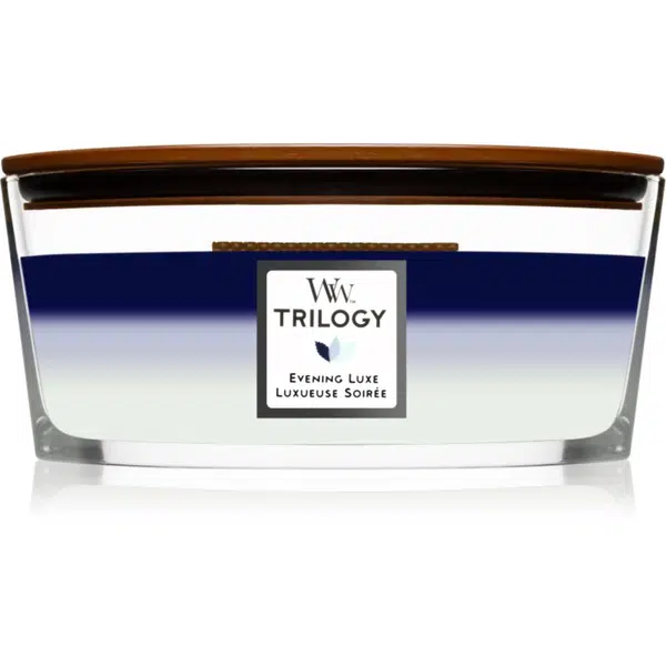 Woodwick Trilogy Evening Luxe vonná svíčka s dřevěným knotem (hearthwick) 453,6 g