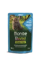 Monge BWild Grain Free Adult vlhké krmivo pre mačky - ančovičky so zeleninou 85 g