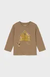 Dětské bavlněné tričko s dlouhým rukávem Mayoral hnědá barva, s potiskem, 2067