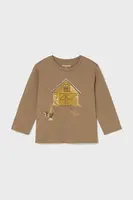 Dětské bavlněné tričko s dlouhým rukávem Mayoral hnědá barva, s potiskem, 2067