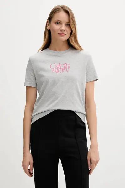 Bavlněné tričko Calvin Klein Jeans dámské, šedá barva, LV047D210G