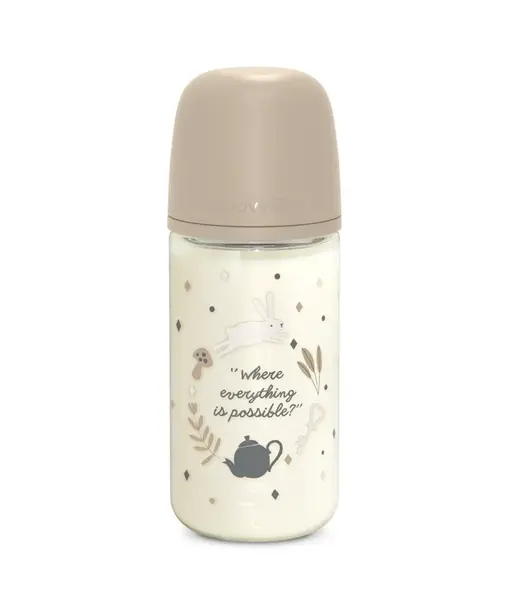 Suavinex Wonderland Skleněná láhev fyziologická SX PRO průtok M 3m+ 240 ml 1 ks krémová