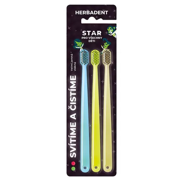 Herbadent Star Dětský svítící zubní kartáček, velmi jemné vlákno 3 ks