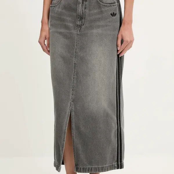 Džínová sukně adidas Originals Denim Long Skirt šedá barva, maxi, JW2659