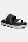Kožené pantofle Calvin Klein FLATFORM WEDGE SLIDE - HE dámské, černá barva, na platformě, HW0HW02374