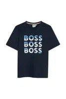 Dětské bavlněné tričko BOSS tmavomodrá barva, s potiskem, J52038