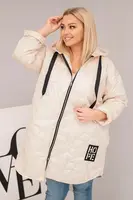 Kesi Włoski Dámska bunda Plus Size prešívaná s kapucňou a nápisom HOPE svetlo béžová