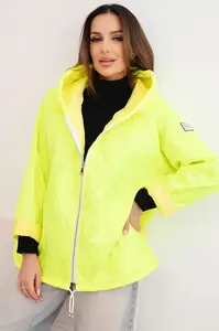 Dámská prošívaná bunda s kapucí, neonová žlutá