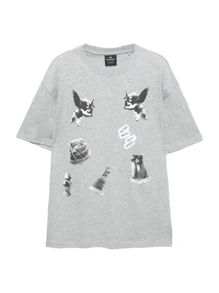 Pull&Bear Tričko  sivá melírovaná / čierna / biela