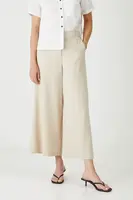 Lněné kalhoty Medicine béžová barva, střih culottes, high waist