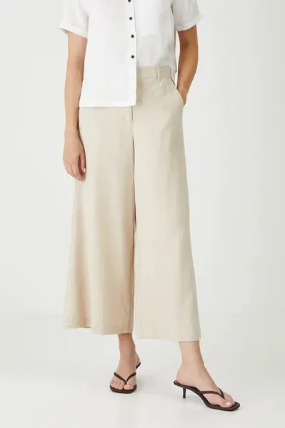 Lněné kalhoty Medicine béžová barva, střih culottes, high waist
