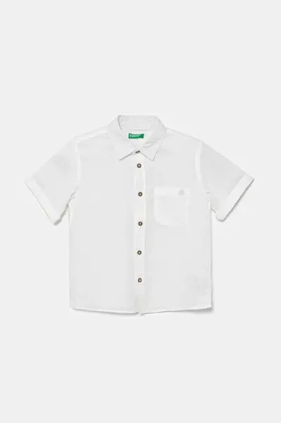 Dětská lněná košile United Colors of Benetton bílá barva, 5IPVGQ02H