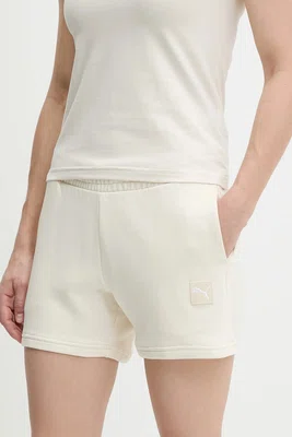 Bavlněné šortky Puma dámské, béžová barva, high waist, 685020