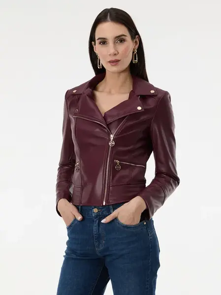 Burgundy women's faux leather jacket ORSAY - Women's