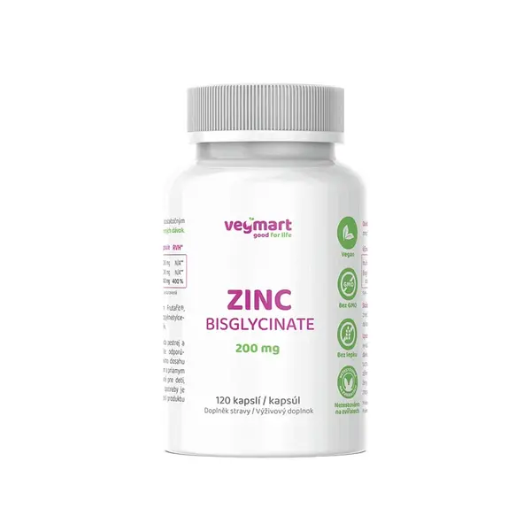 Vegmart ZINC BISGLYCINATE 200 mg 120 kapslí