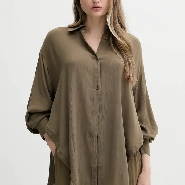 Košile Guess NOEMI dámská, zelená barva, relaxed, s klasickým límcem, E5GH03 WH5E0